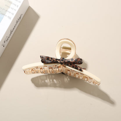 Beau - Leopard Print Bow Detail Acetate Claw Clip