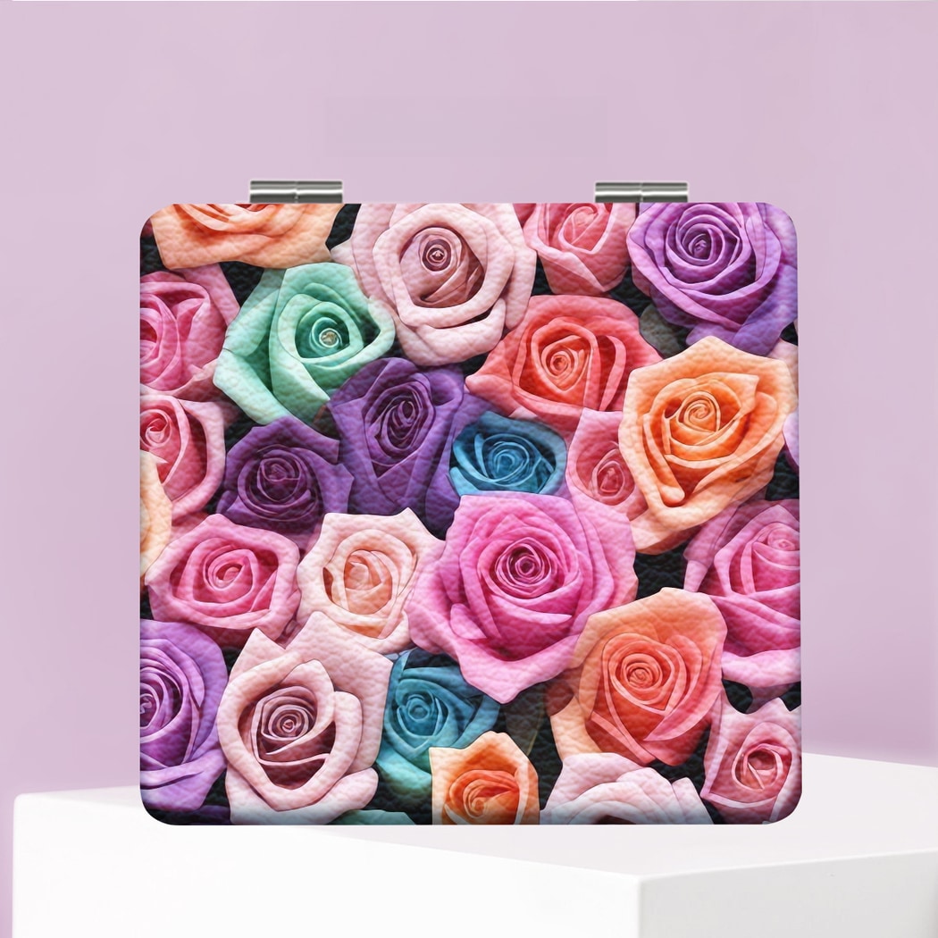 Mirroray - PU Floral Print Makeup Mirror