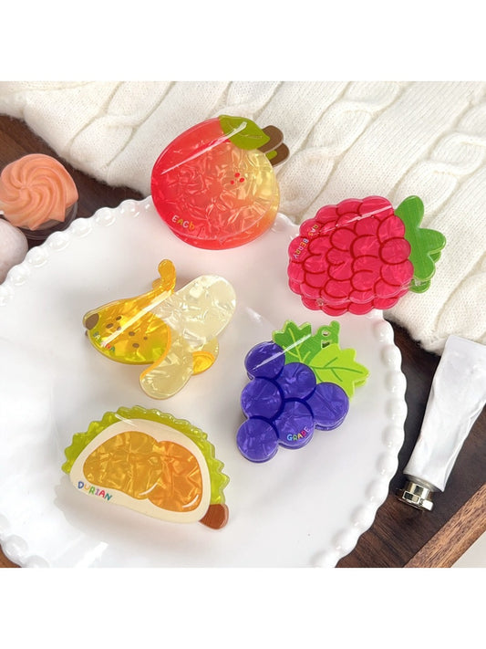 Beau brand cute fruit shaped hair claw clips in assorted colors on white background