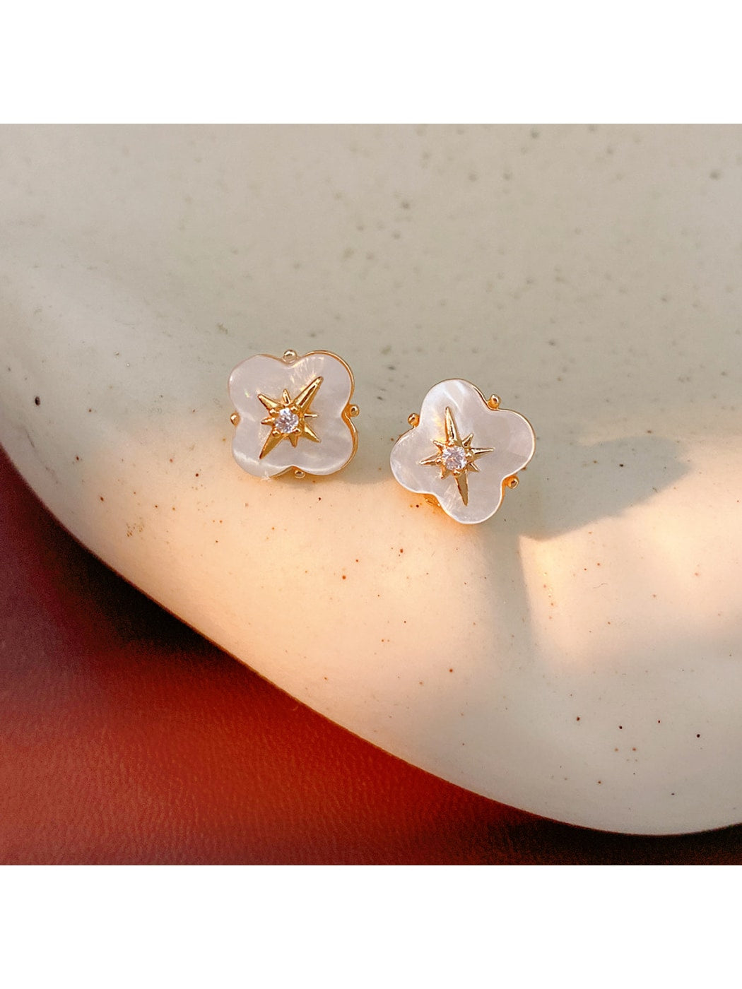 Earedge - Alloy Floral Synthetic Zircon Stud Earrings