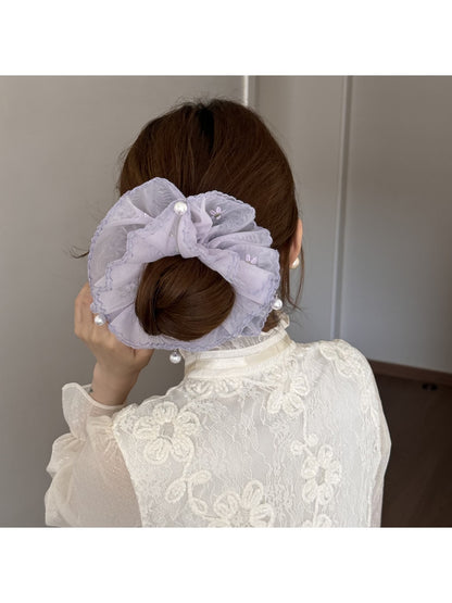 Gifty - Embroidered Floral Mesh Polyester Scrunchie