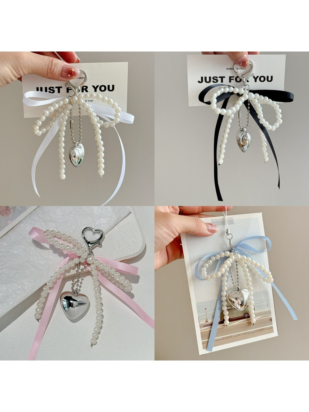 Keypus - Beaded Bow Heart Pendant Bag Charm Keychain