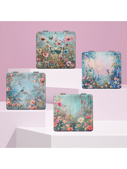 Mirroray - Foldable Floral Print Glass Makeup Mirror
