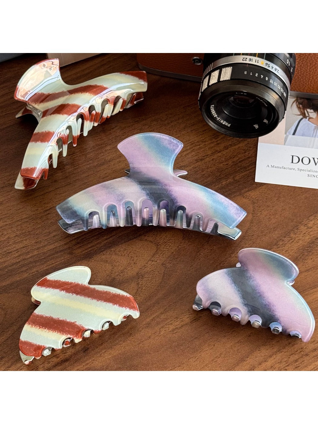 Beau - Fashionable Striped Hair Claw Clip for High Ponytail and Bun