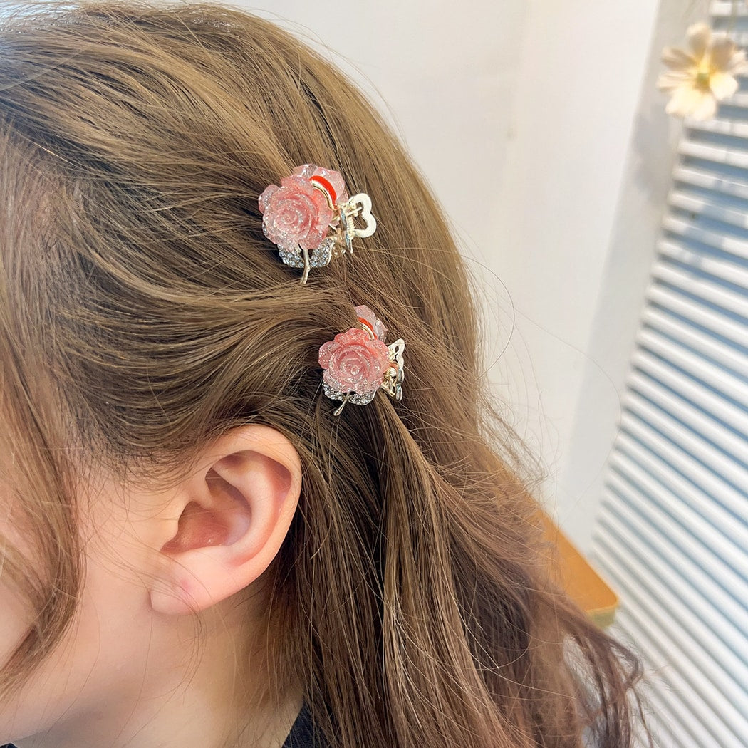 Beau - Mini Glitter Rose Design Claw Clip
