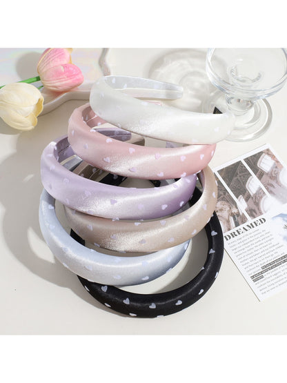 Gifty - Heart Print Satin Look Padded Fabric Headband
