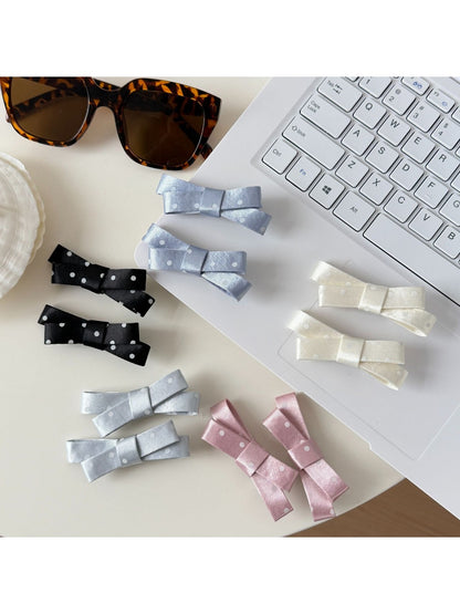 Beau - Polka Dot Satin Bow Duckbill Hair Clip