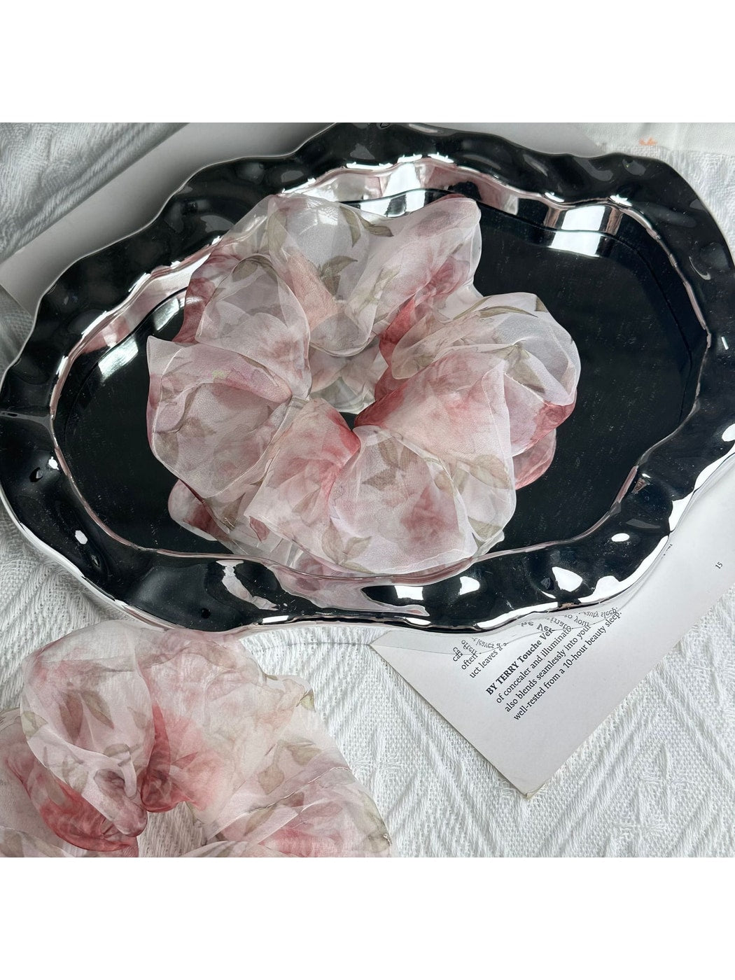 Gifty - Rose Organza Floral Puff Scrunchie