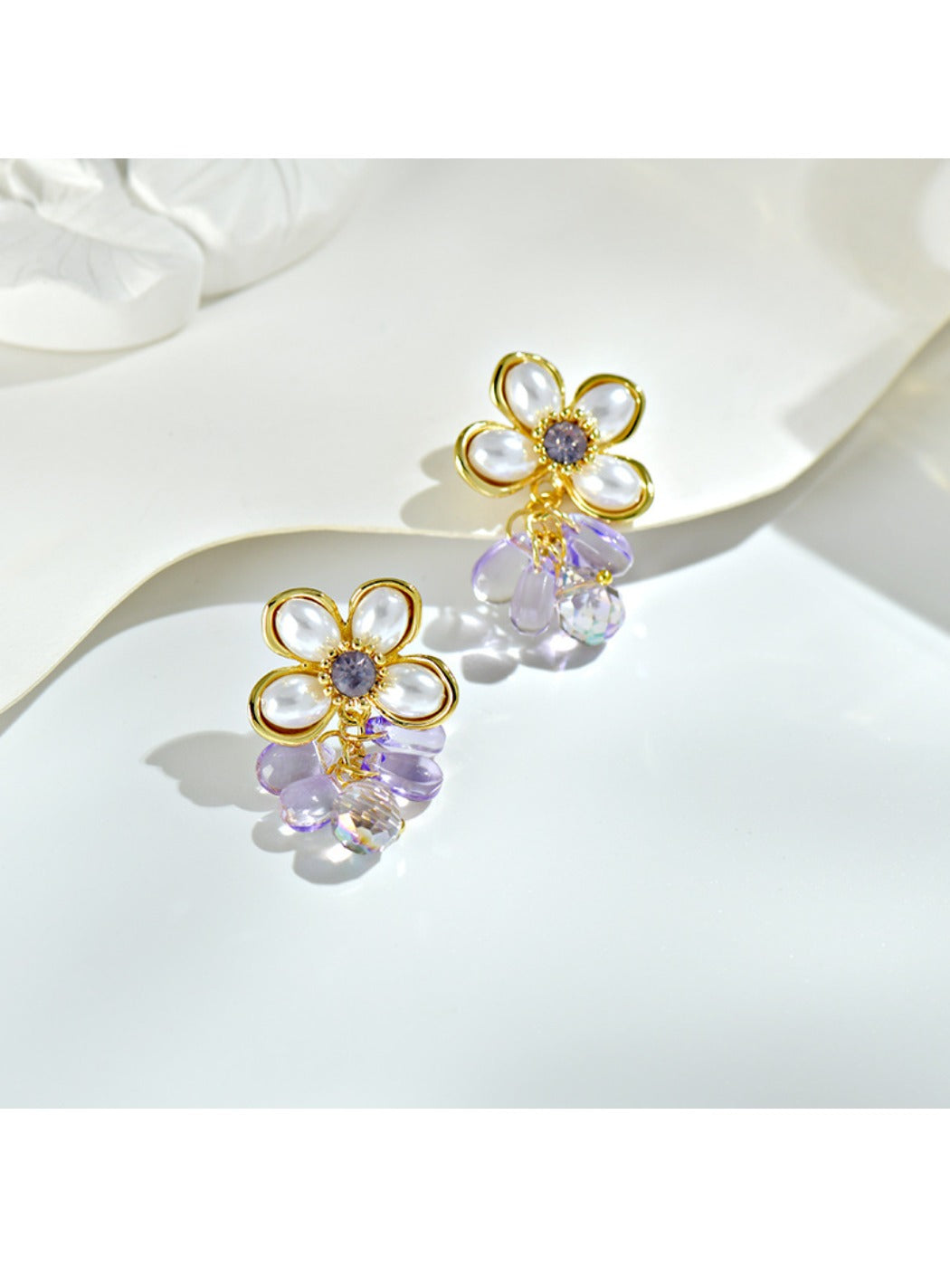 Earedge - Five Petal Floral Drop Earrings