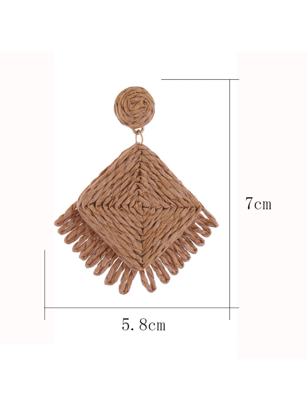Model wearing Earedge geometric raffia square earrings with casual outfit