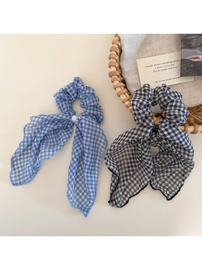 Gifty - Plaid Ribbon Bow Polyester Scrunchie