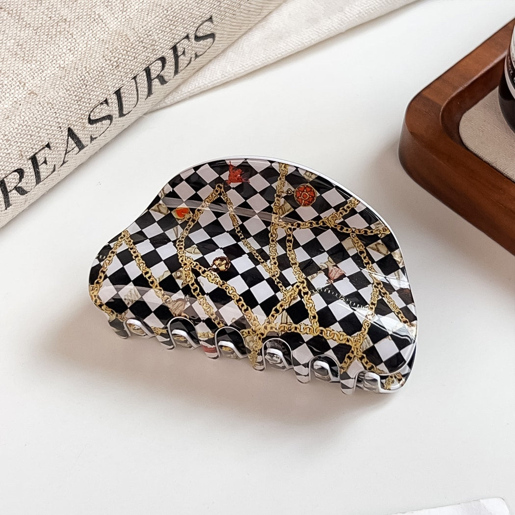 Beau - Geometric Pattern PVC Half Moon Claw Clip