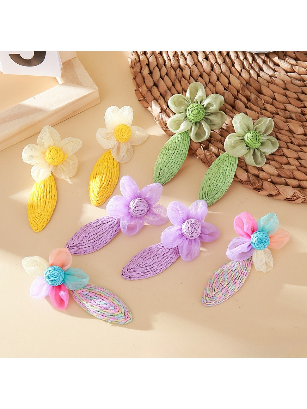Close-up of Sweet Raffia Lace Flower Shaped Earrings with intricate lace detailing