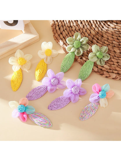 Close-up of Sweet Raffia Lace Flower Shaped Earrings with intricate lace detailing