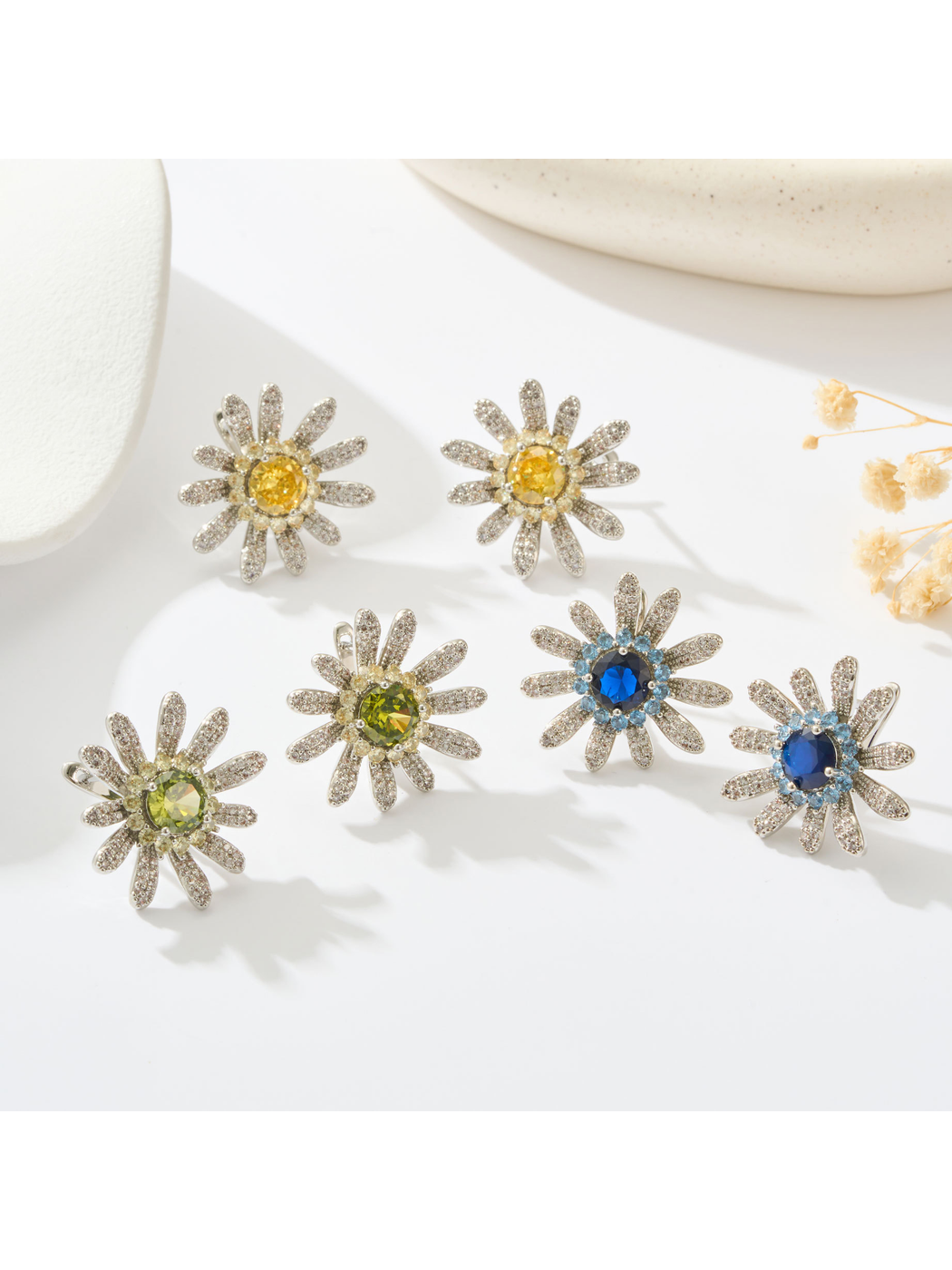 Earedge - Flower Shape Micro Pave Rhinestones Stud Earrings