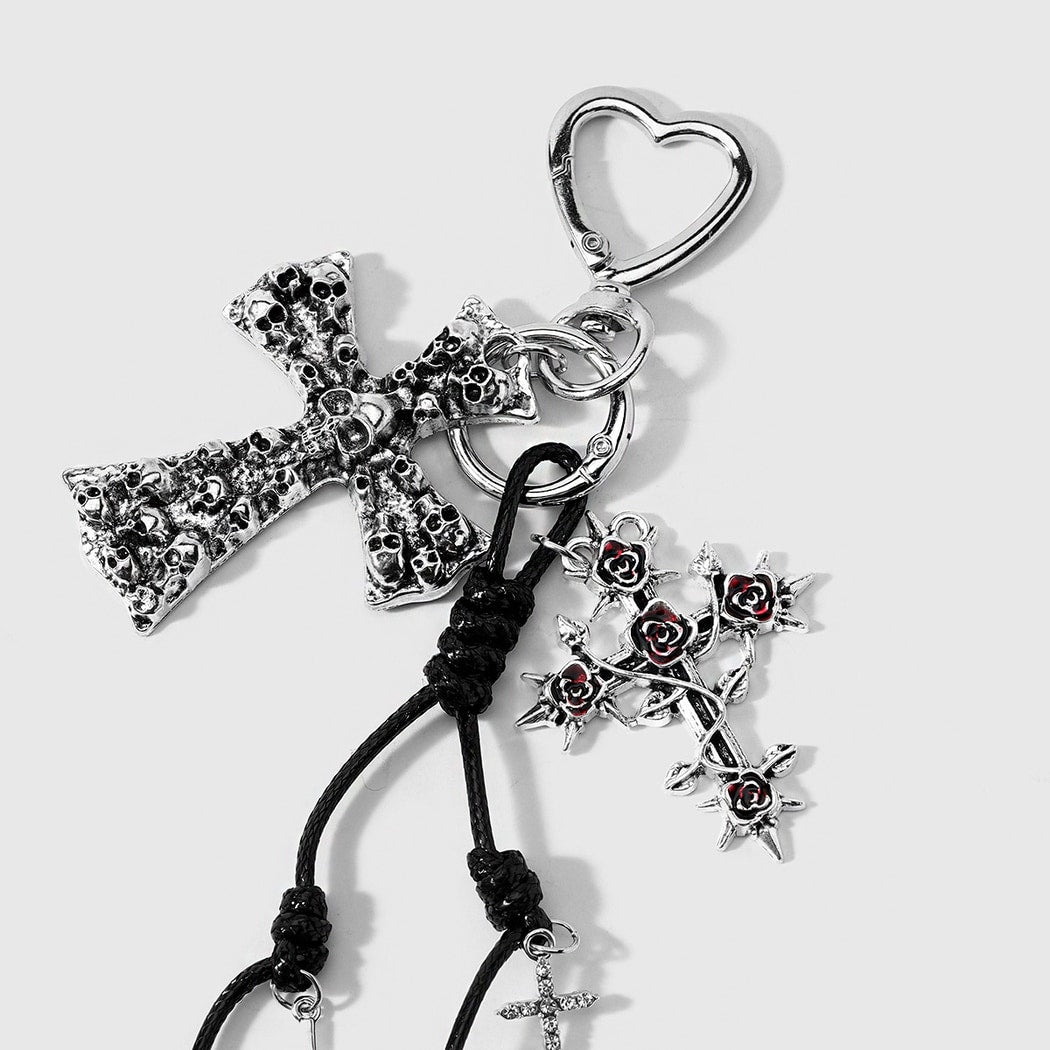 Keypus - Halloween Thorn Rose Skull Cross Keychain