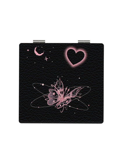 Mirroray - Y2K Heart Print Foldable Makeup Mirror