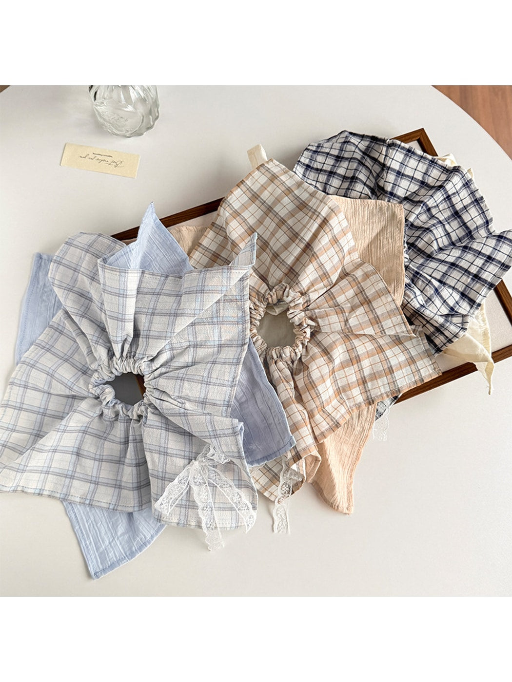 Gifty - Plaid Lace Bow Ponytail Hair Scrunchie