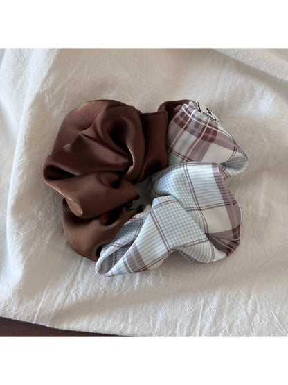 Gifty - Pleated Bow Checked Patchwork Fabric Scrunchie