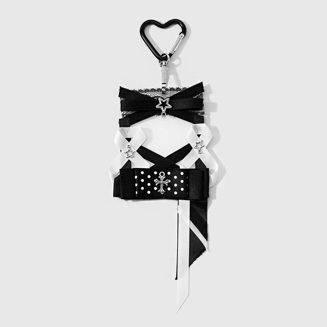 Keypus - Black Y2K Cross Lace Bow Keychain