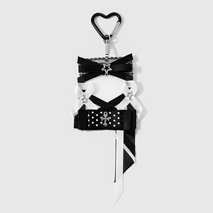 Keypus - Black Y2K Cross Lace Bow Keychain