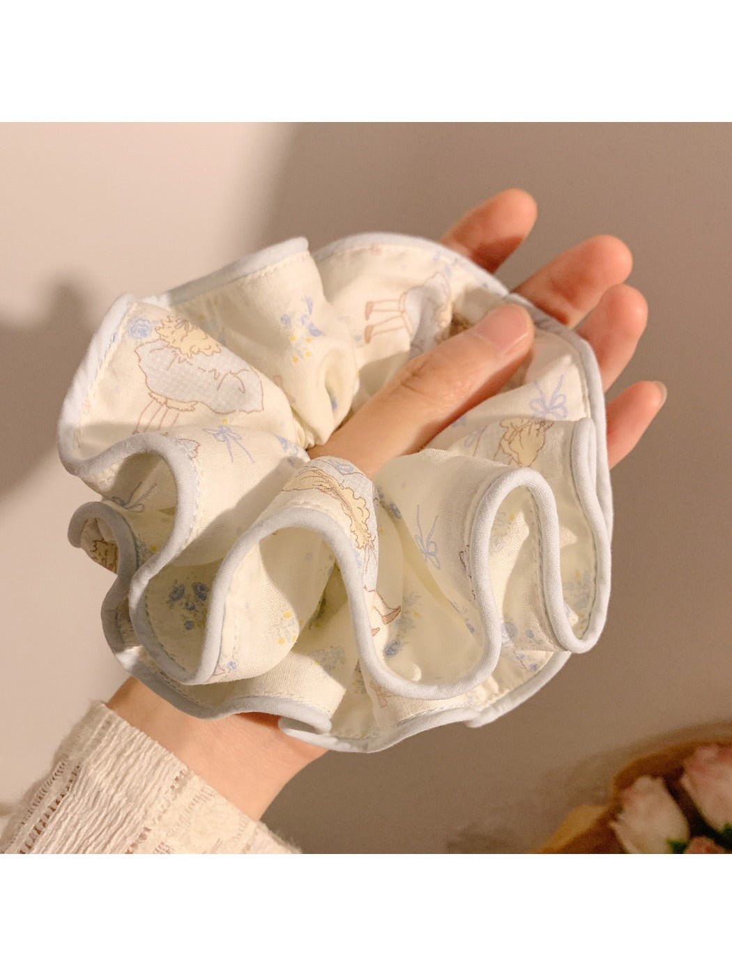 Gifty double layer scrunchie with cute cartoon print on soft fabric