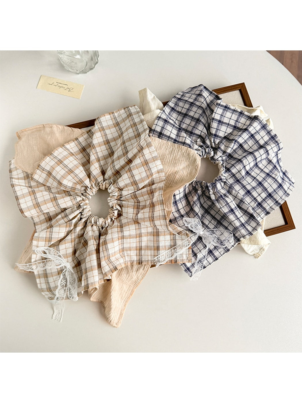 Gifty - Plaid Lace Bow Ponytail Hair Scrunchie