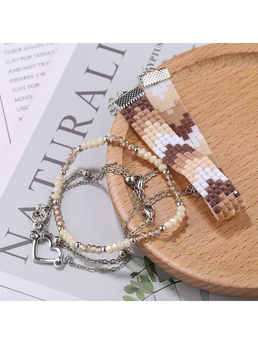 Lovra boho stackable beaded bracelets styled with casual outfit on a wrist