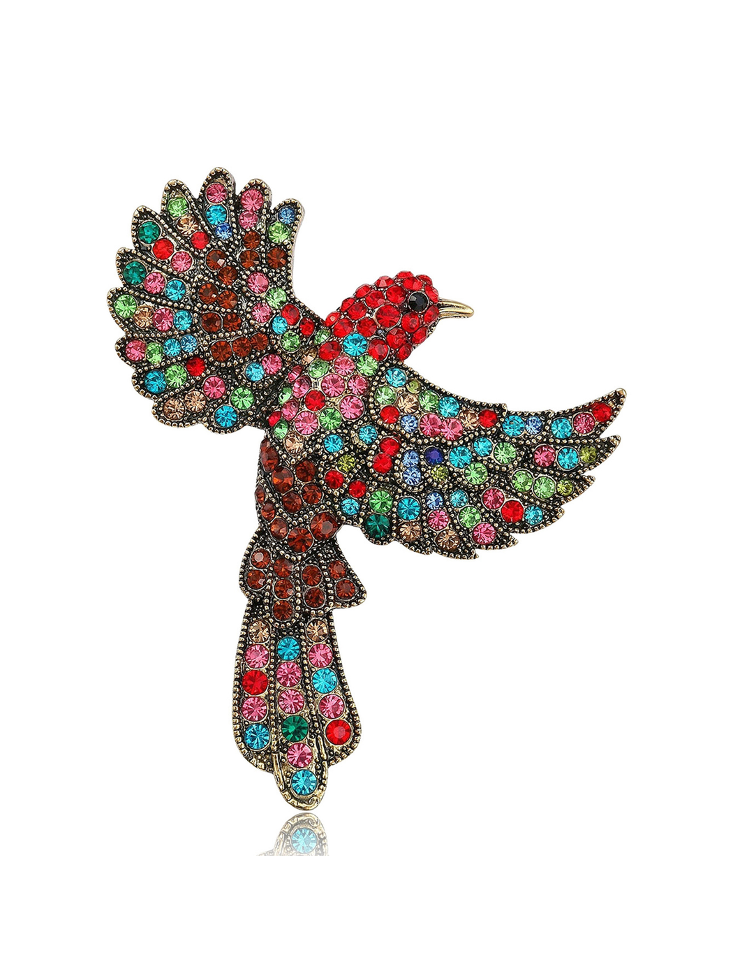 Brovia - Enamel Bird Rhinestone Accent Fashion Brooch