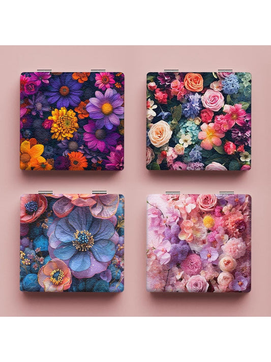 Mirroray - Portable Foldable Floral Print Makeup Mirror