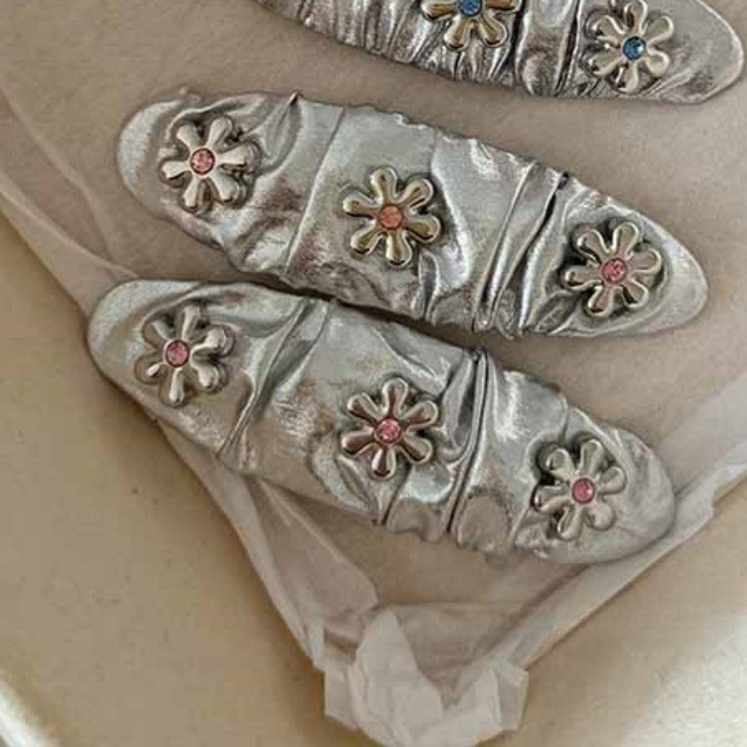 Beau - Sweet Floral Ruched Silver Finish Hair Clip