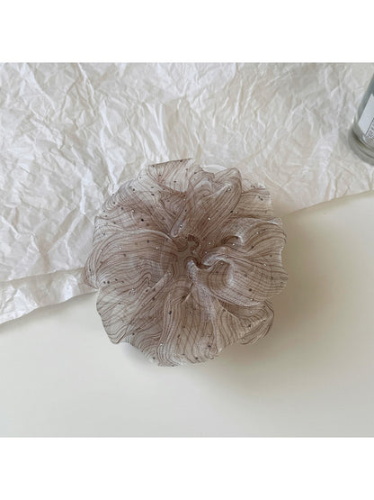 Gifty - Ruffled Mesh Polka Dot High Elastic Scrunchie