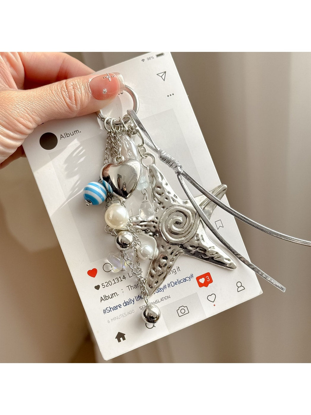 Keypus - Textured Starfish Heart Pendant Bag Charm