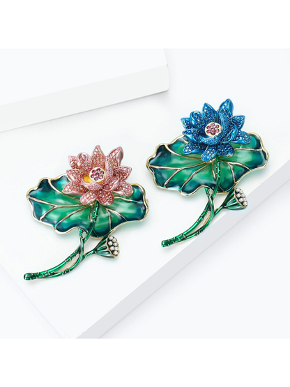 Brovia - Lotus Flower Rhinestone Alloy Brooch