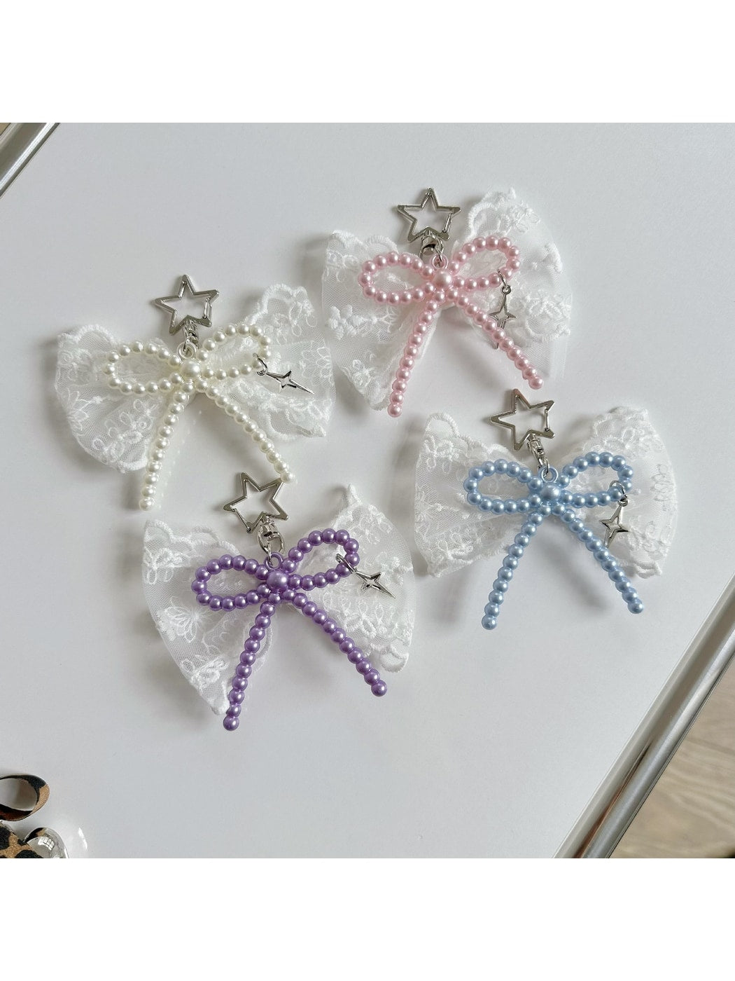 Keypus - Sweet Lace Heart Charm Bow Bag Accent Keychain