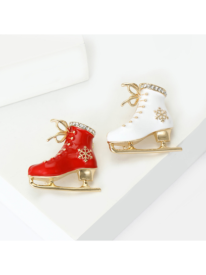 Brovia - Enamel Ice Skate Snowflake Detail Brooch