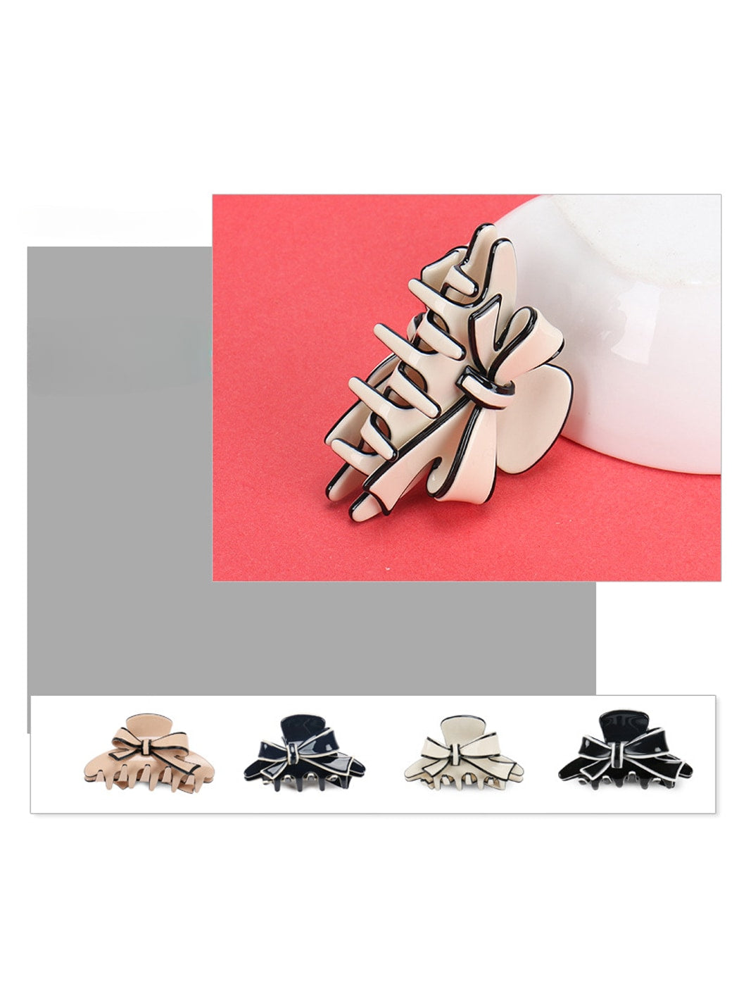 Beau - Acetate Fiber Bow Edge Trim Claw Clip