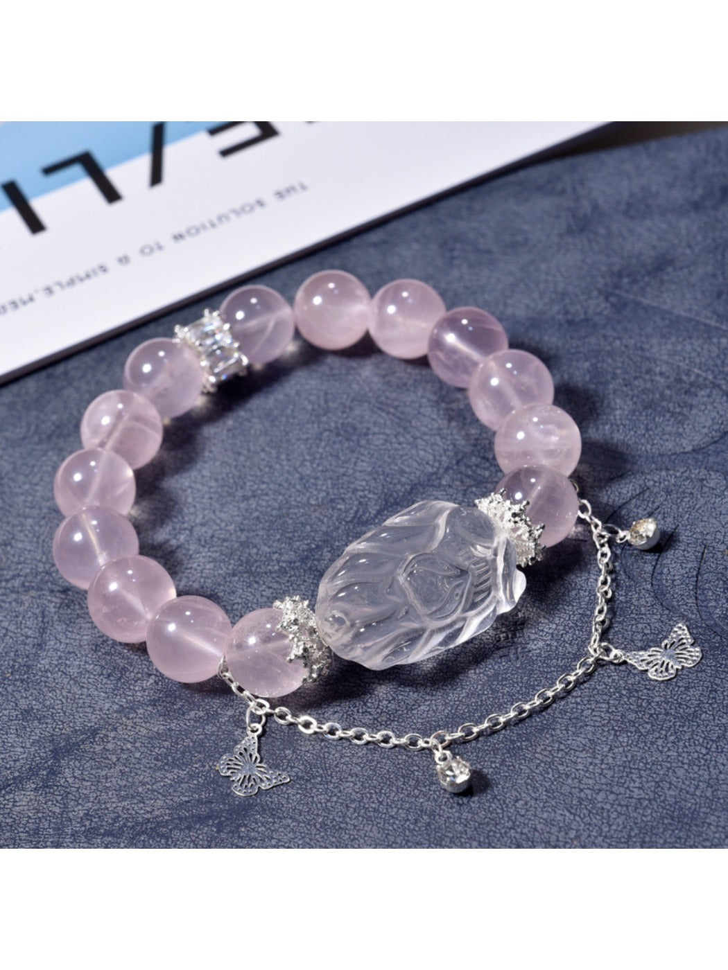 Pink crystal fox charm and silver chain of Lovra bracelet