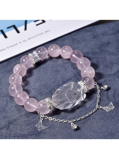 Pink crystal fox charm and silver chain of Lovra bracelet