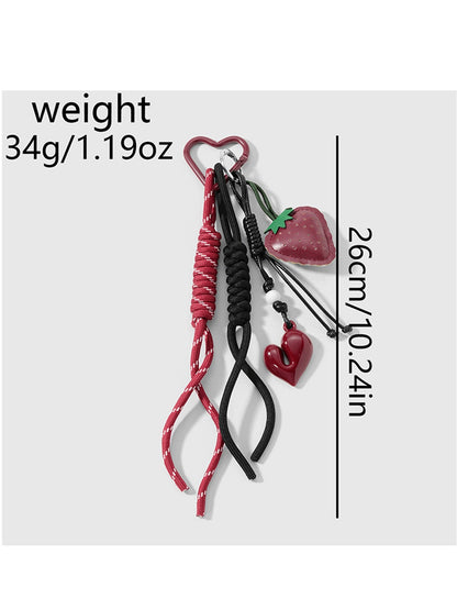 Keypus - Y2K Beaded Strawberry Heart Bag Charm Keychain
