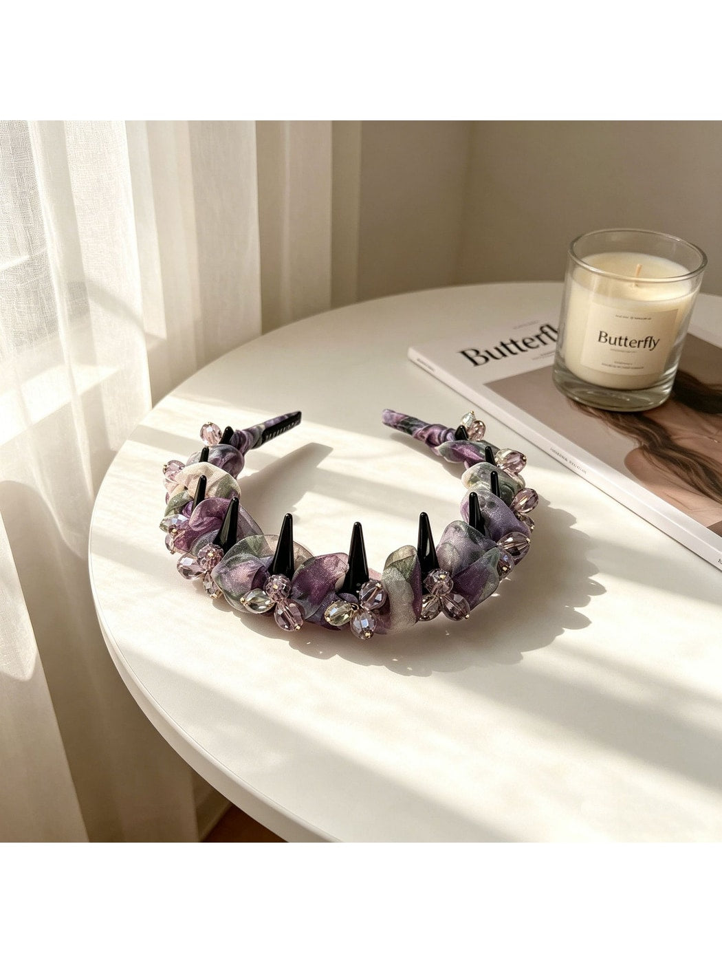 Gifty - Sheer Mesh Beaded Floral Toothed Headband