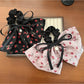 Gifty-Large Bow Hair Tie Floral Print Low Ponytail Accessory