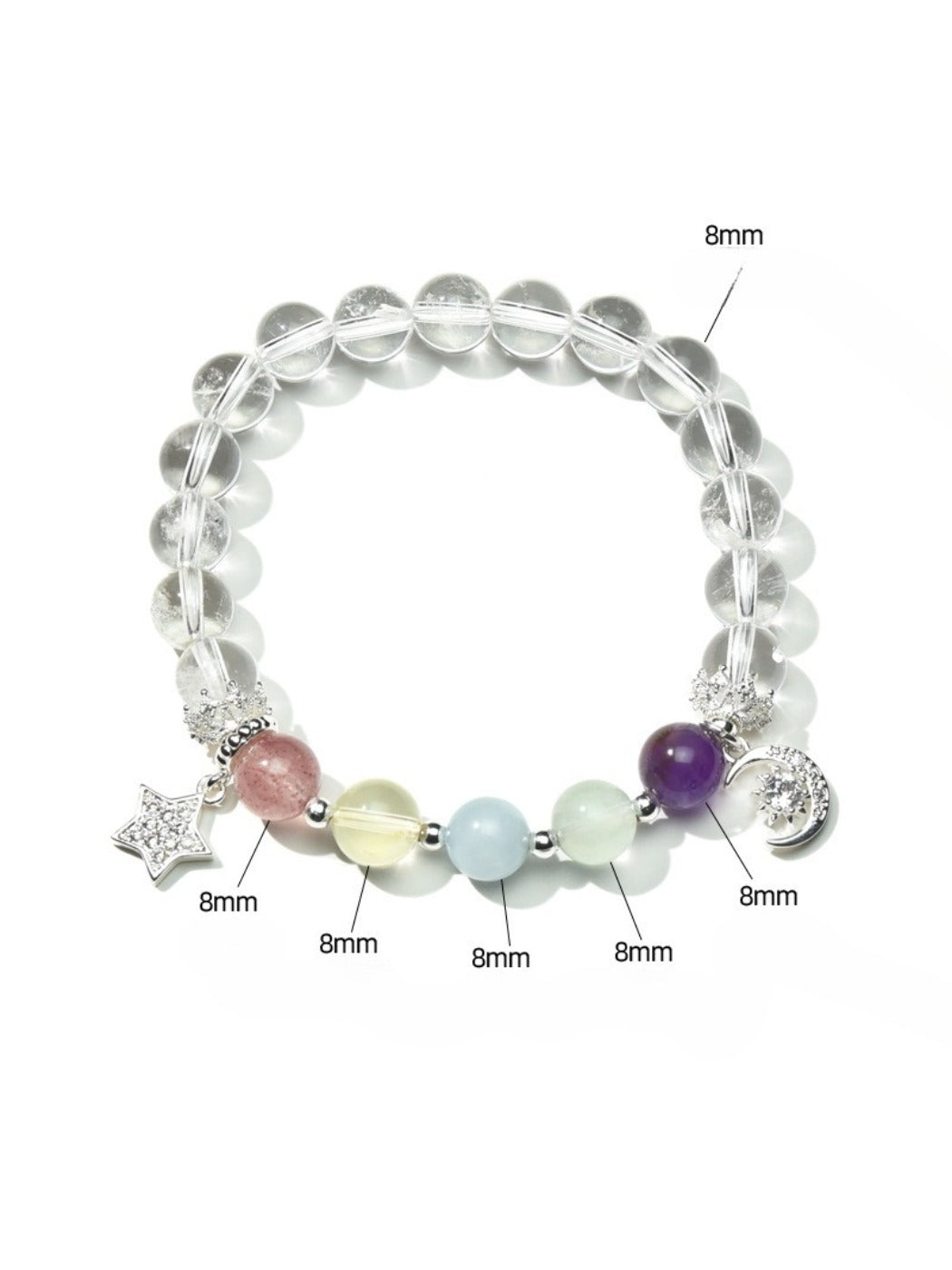 Lovra multi color crystal beaded bracelet with round faceted beads on a white background