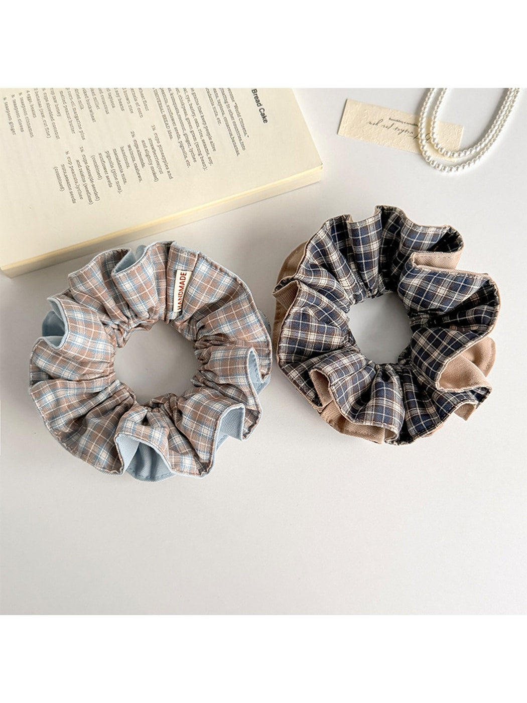 Gifty - High Elastic Plaid Fabric Scrunchie
