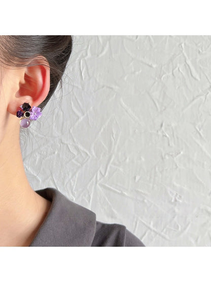 Earedge - Elegant Purple Flower Stud Earrings