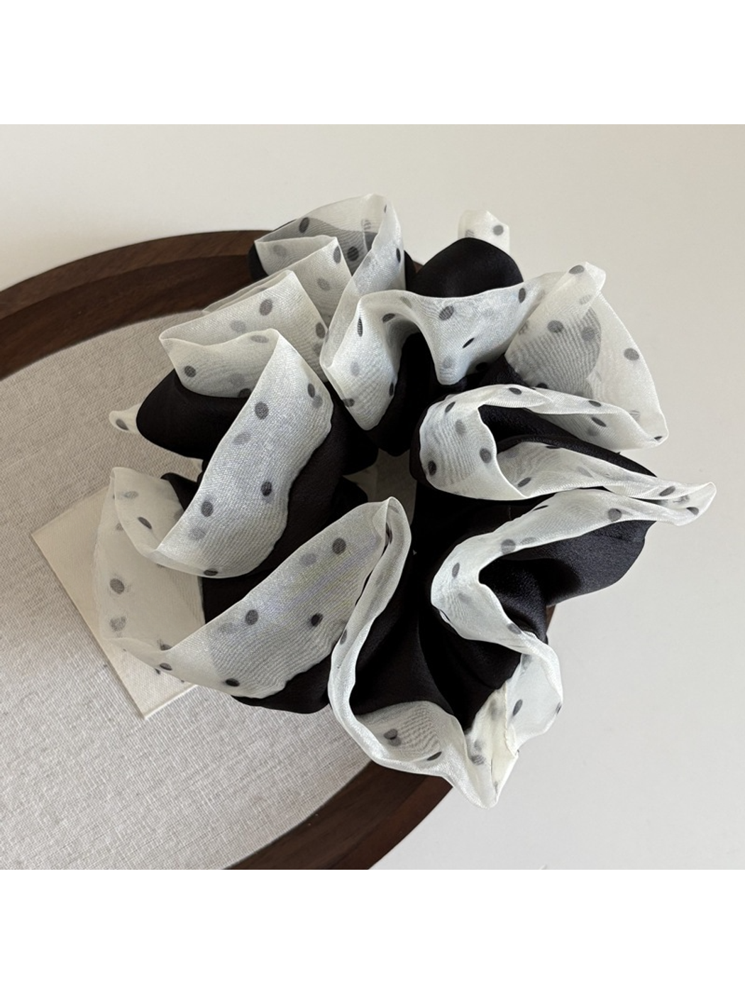 Gifty - Polka Dot Mesh Ruffle Trim Hair Scrunchie