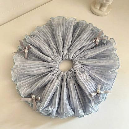 Gifty - Pleated Ruffle Bow Detail Polyester Scrunchie