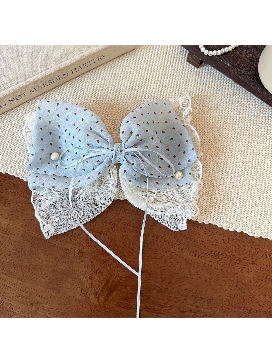 Beau - Polka Dot Ribbon Bow Lace Trim Hair Clip