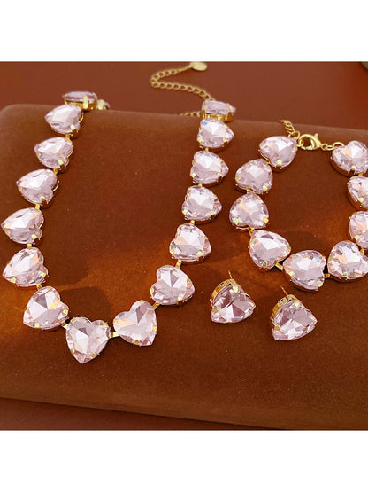 Nozari - Heart Rhinestone Collarbone Chain Necklace Set