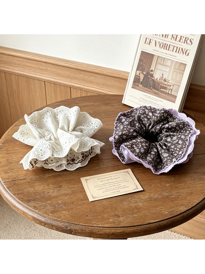 Gifty - Floral Lace Trim Large Hair Scrunchie